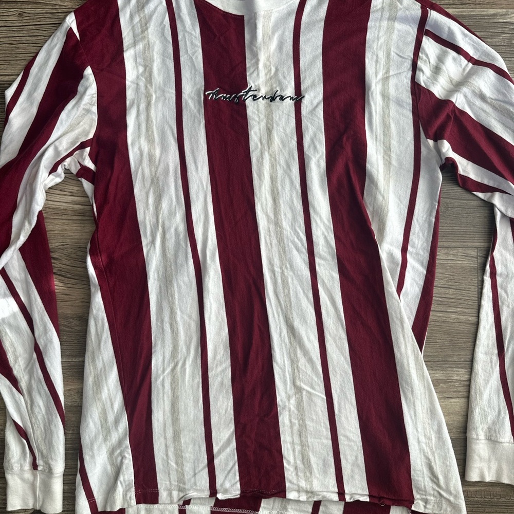 Maroon & White Striped Long Sleeve Tee - Unbranded